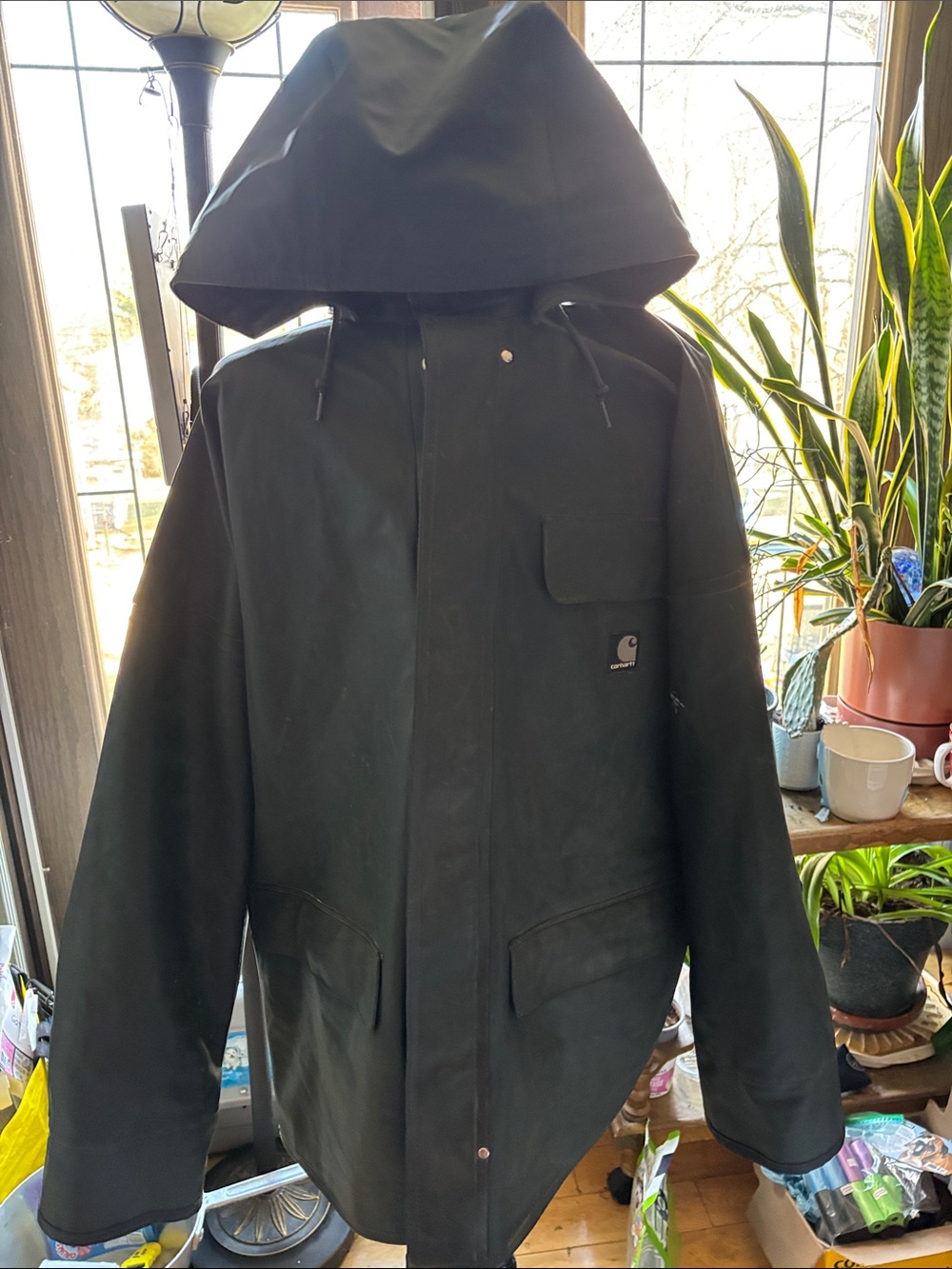 Carhartt Black Hooded Raincoat PVC Surrey heavy weight withUtility Pockets